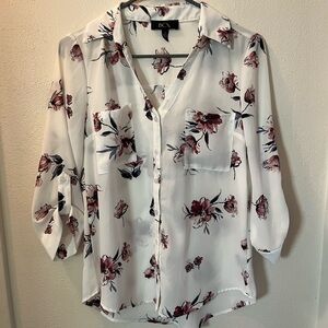 BCX Women's Floral Blouse in White and Pink